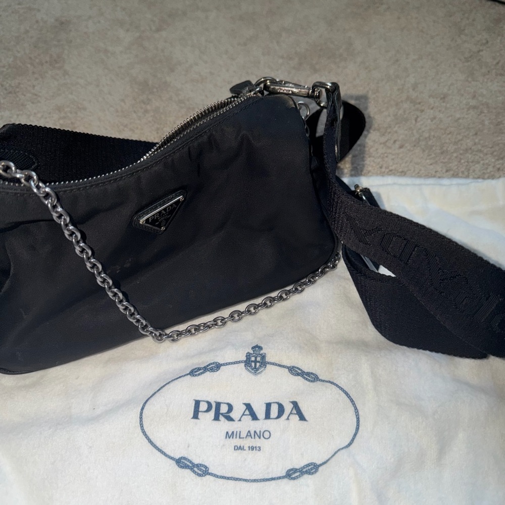 Prada Black Nylon Chain Shoulder Bag